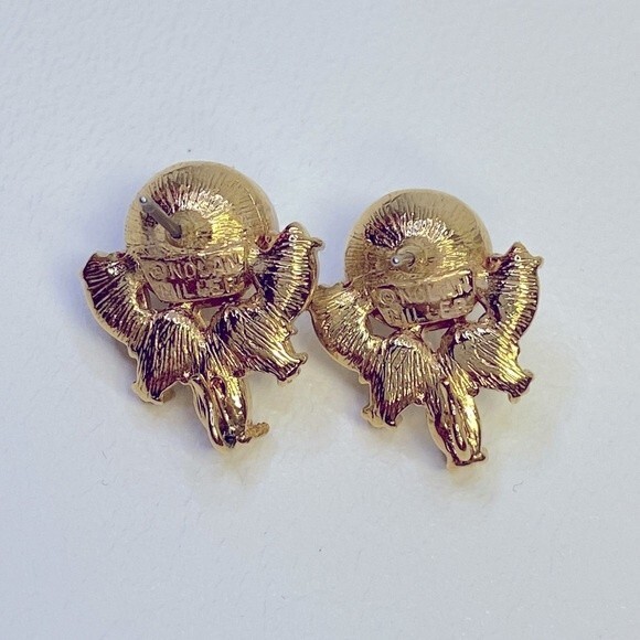 Nolan Miller Glamour Collection Faux Pearl & Amethyst Dangle Drop Earrings - Picture 5 of 8